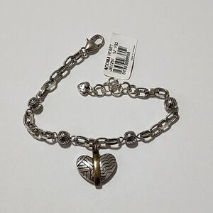 Brighton Acoma‎ Heart Charm Bracelet Silver Plated Women's Jewelry New